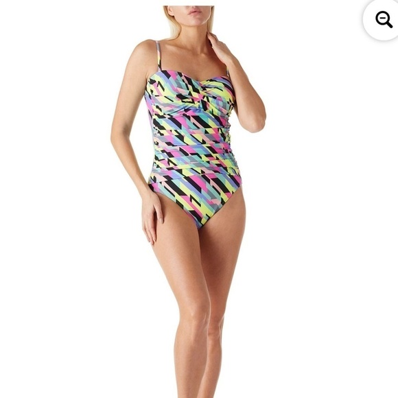 Relleciga Colorful Geometric print Rutched One Piece Swim Suit. NWOT. Size L - Picture 2 of 10